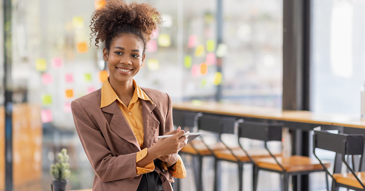 Black female entrepreneur in her place of business