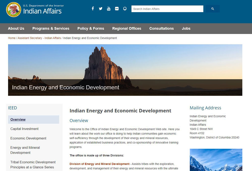 Department of the Interior Indian Affairs website